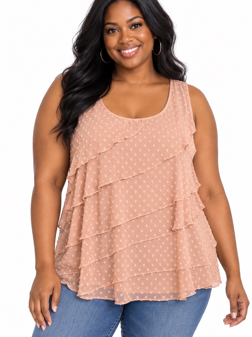 Verve Ami Peach Swiss Dot Ruffle Tank Top – Women’s Size 1X